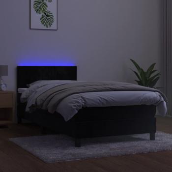 Boxspringbett mit Matratze & LED Schwarz 100x200 cm Samt