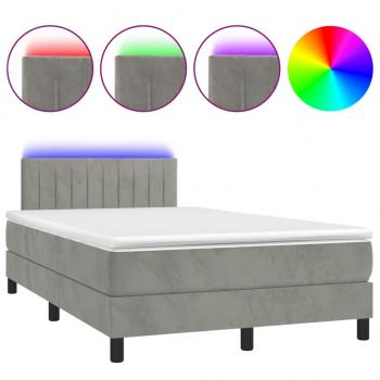 Boxspringbett mit Matratze & LED Hellgrau 120x200 cm Samt