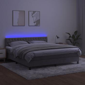 Boxspringbett mit Matratze & LED Hellgrau 160x200 cm Samt