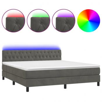 Boxspringbett mit Matratze & LED Dunkelgrau 160x200 cm Samt