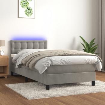 ARDEBO.de - Boxspringbett mit Matratze & LED Hellgrau 90x200 cm Samt