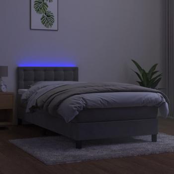 Boxspringbett mit Matratze & LED Hellgrau 90x200 cm Samt