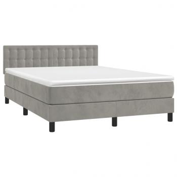 Boxspringbett mit Matratze & LED Hellgrau 140x200 cm Samt