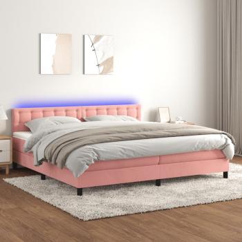 ARDEBO.de - Boxspringbett mit Matratze & LED Rosa 200x200 cm Samt