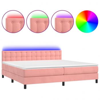 Boxspringbett mit Matratze & LED Rosa 200x200 cm Samt