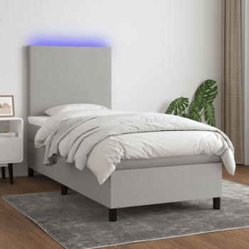 ARDEBO.de - Boxspringbett mit Matratze & LED Hellgrau 90x190 cm Stoff