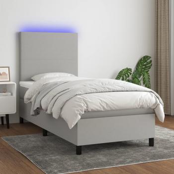 ARDEBO.de - Boxspringbett mit Matratze & LED Hellgrau 90x200 cm Stoff