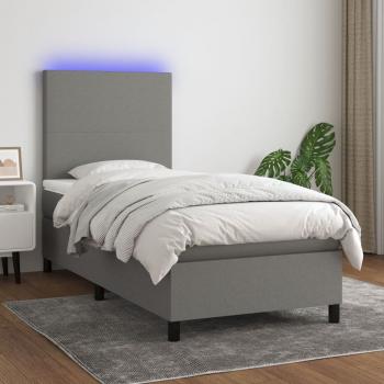 ARDEBO.de - Boxspringbett mit Matratze & LED Dunkelgrau 90x200 cm Stoff