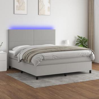 ARDEBO.de - Boxspringbett mit Matratze & LED Hellgrau 160x200 cm Stoff