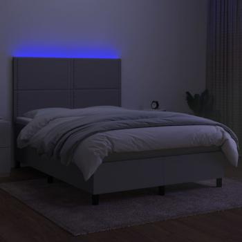 Boxspringbett mit Matratze & LED Hellgrau 140x190 cm Stoff