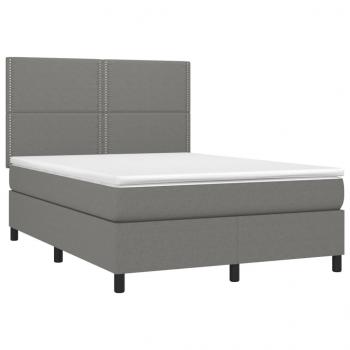 Boxspringbett mit Matratze & LED Dunkelgrau 140x200 cm Stoff