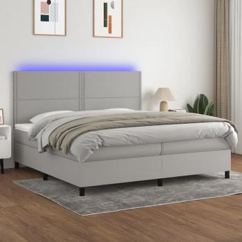 ARDEBO.de - Boxspringbett mit Matratze & LED Hellgrau 200x200 cm Stoff