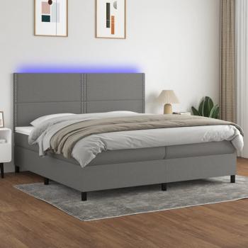 ARDEBO.de - Boxspringbett mit Matratze & LED Dunkelgrau 200x200 cm Stoff