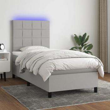 ARDEBO.de - Boxspringbett mit Matratze & LED Hellgrau 90x200 cm Stoff