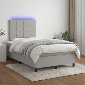 ARDEBO.de - Boxspringbett mit Matratze & LED Hellgrau 120x200 cm Stoff