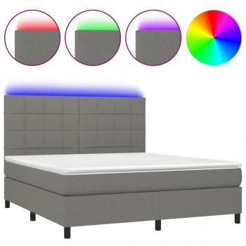 Boxspringbett mit Matratze & LED Dunkelgrau 160x200 cm Stoff