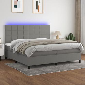 ARDEBO.de - Boxspringbett mit Matratze & LED Dunkelgrau 200x200 cm Stoff