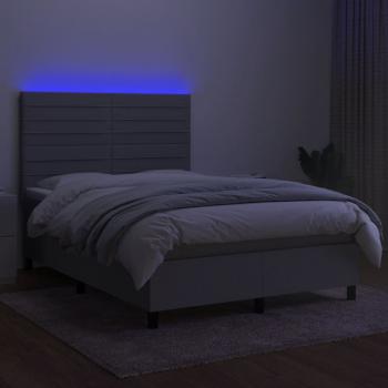 Boxspringbett mit Matratze & LED Hellgrau 140x190 cm Stoff