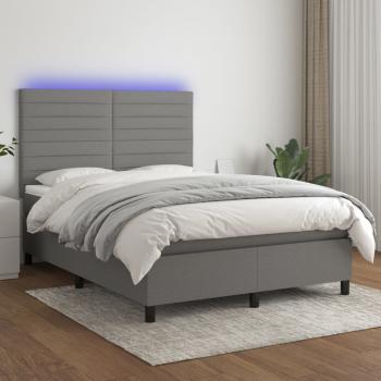 ARDEBO.de - Boxspringbett mit Matratze & LED Dunkelgrau 140x200 cm Stoff