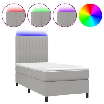 Boxspringbett mit Matratze & LED Hellgrau 90x190 cm Stoff