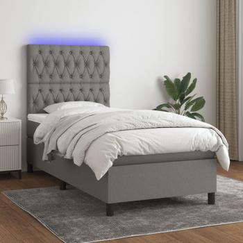 ARDEBO.de - Boxspringbett mit Matratze & LED Dunkelgrau 90x200 cm Stoff