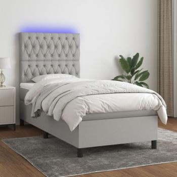 ARDEBO.de - Boxspringbett mit Matratze & LED Hellgrau 100x200 cm Stoff