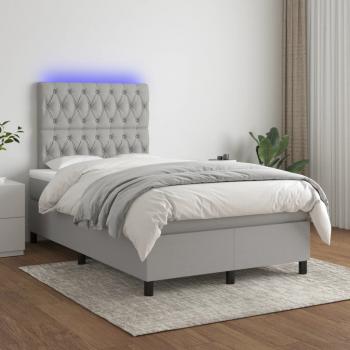 ARDEBO.de - Boxspringbett mit Matratze & LED Hellgrau 120x200 cm Stoff