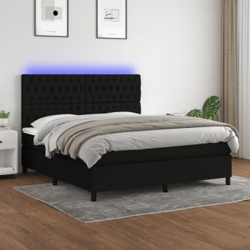 ARDEBO.de - Boxspringbett mit Matratze & LED Schwarz 160x200 cm Stoff