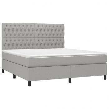 Boxspringbett mit Matratze & LED Hellgrau 180x200 cm Stoff