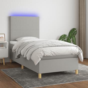 ARDEBO.de - Boxspringbett mit Matratze & LED Hellgrau 90x190 cm Stoff