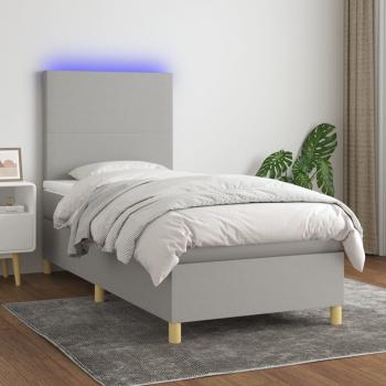 ARDEBO.de - Boxspringbett mit Matratze & LED Hellgrau 90x200 cm Stoff