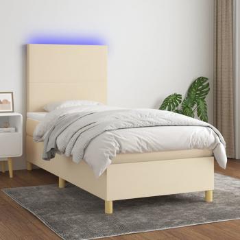 ARDEBO.de - Boxspringbett mit Matratze & LED Creme 90x200 cm Stoff