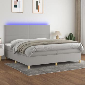 ARDEBO.de - Boxspringbett mit Matratze & LED Hellgrau 200x200 cm Stoff