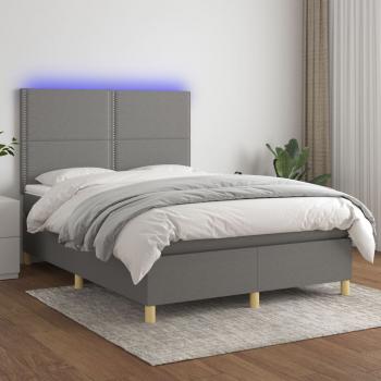 ARDEBO.de - Boxspringbett mit Matratze & LED Dunkelgrau 140x200 cm Stoff