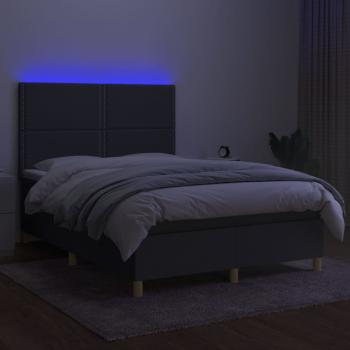 Boxspringbett mit Matratze & LED Dunkelgrau 140x200 cm Stoff