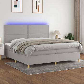 ARDEBO.de - Boxspringbett mit Matratze & LED Hellgrau 200x200 cm Stoff