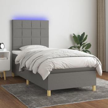 ARDEBO.de - Boxspringbett mit Matratze & LED Dunkelgrau 90x190 cm Stoff