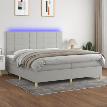 ARDEBO.de - Boxspringbett mit Matratze & LED Hellgrau 200x200 cm Stoff