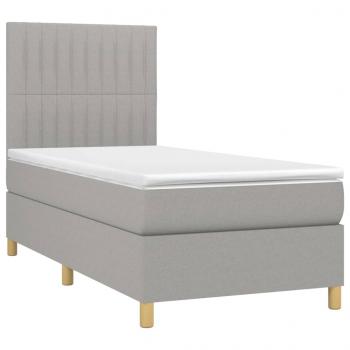 Boxspringbett mit Matratze & LED Hellgrau 90x190 cm Stoff