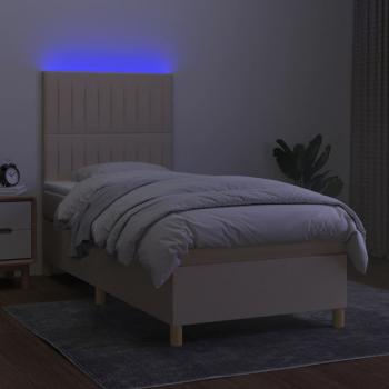 Boxspringbett mit Matratze & LED Creme 90x200 cm Stoff