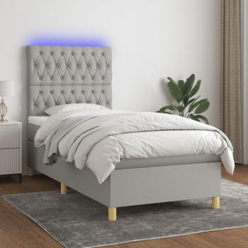 ARDEBO.de - Boxspringbett mit Matratze & LED Hellgrau 80x200 cm Stoff