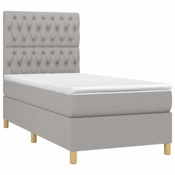 Boxspringbett mit Matratze & LED Hellgrau 90x190 cm Stoff