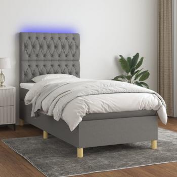 ARDEBO.de - Boxspringbett mit Matratze & LED Dunkelgrau 90x190 cm Stoff