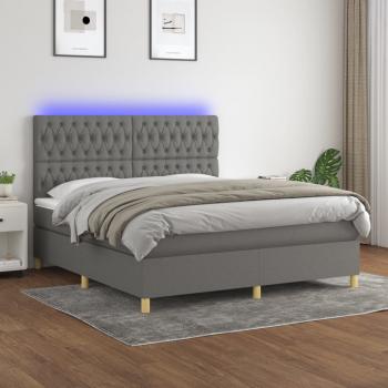 ARDEBO.de - Boxspringbett mit Matratze & LED Dunkelgrau 180x200 cm Stoff