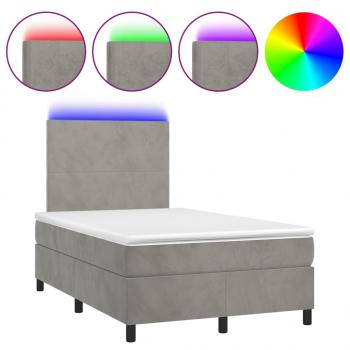 Boxspringbett mit Matratze & LED Hellgrau 120x200 cm Samt