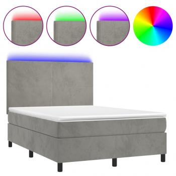 Boxspringbett mit Matratze & LED Hellgrau 140x190 cm Samt