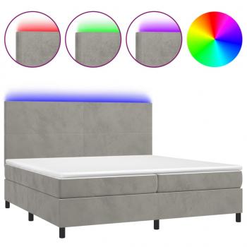 Boxspringbett mit Matratze & LED Hellgrau 200x200 cm Samt