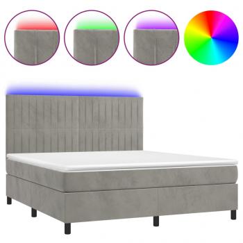 Boxspringbett mit Matratze & LED Hellgrau 180x200 cm Samt