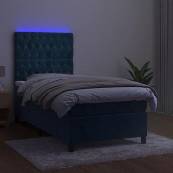 Boxspringbett mit Matratze & LED Dunkelblau 100x200 cm Samt