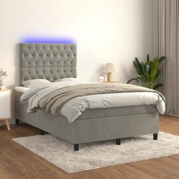 ARDEBO.de - Boxspringbett mit Matratze & LED Hellgrau 120x200 cm Samt